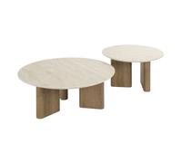 LYS - Set de tables basses rondes en céramique finition travertin Beige