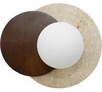 LYSDjia Applique Murale en marbre for Couloir Lampe en Pierre avec Bois Massif et Abat-Jour Verre travertin Jaune Naturel luminaire Mural Vintage adapté au Salon à la Salle de Bain ou à la Coiffeuse