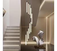 LYSDjia Grand lustre d'escalier moderne LED Suspension Luminaire réglable en hauteur fer noir créatif haut plafond éclairage chic adapté à l'hôtel villa bar hall lampe suspendue décorative(Color:Neutr