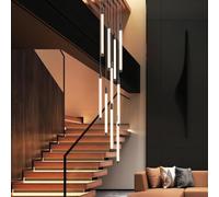 LYSDjia Grand Lustre d'escalier Moderne LED Suspension Luminaire réglable en Hauteur Fer Noir créatif Haut Plafond éclairage Chic adapté à l'hôtel Villa Bar Hall Lampe Suspendue décorative(Color:Warm