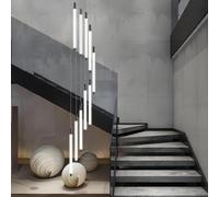 LYSDjia Grand lustre d'escalier moderne LED Suspension Luminaire réglable en hauteur fer noir créatif haut plafond éclairage chic adapté à l'hôtel villa bar hall lampe suspendue décorative(Color:White