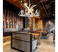 LYSDjia Lampe Suspendue en Bois Rustique E27 Petit Lustre en Corne de cerf 4 lumières Style Bougie de Ferme Suspension Luminaire résine pour Salle à Manger Salon Cabine décorations d'île