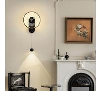 LYSDjia LED Applique Murale Horloge Lampe Murale créative avec éclairage 3 Couleurs Horloge Design Noire Éclairage Mural Décoration Murale Moderne pour Salon Salle à Manger Bureau