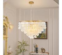 LYSDjia Lustre Créativité Salon Coquille Naturelle 6 Lumières Moderne Plafond Pendentif Luminaire Côtier Blanc Lustres pour Cuisine Chambre Entrée Foyer Restaurant Bar Suspension Luminaire