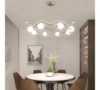 LYSDjia Lustre de salle à manger doré Spoutnik moderne abat-jour globe en verre blanc luminaire suspendu linéaire du milieu du siècle 8 lumières pour cuisine îlot chambre à coucher salon Suspension Lu