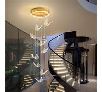 LYSDjia Lustre moderne aluminium LED grand escalier pendentif lumière acrylique papillon dimmable lampe suspendue hauteur réglable haut plafond Suspension Luminaire adapté pour salon villa chambre foy