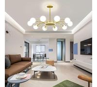 LYSDjia Lustre Spoutnik doré moderne du milieu du siècle luminaire de plafond décoration en cristal suspension avec abat-jour en verre blanc lait pour salon cuisine chambre à coucher salle à manger et