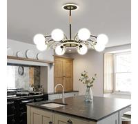 LYSDjia Lustre Spoutnik doré moderne du milieu du siècle luminaire de plafond décoration en cristal suspension avec abat-jour en verre blanc lait pour salon cuisine chambre à coucher salle à manger et