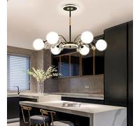 LYSDjia Lustre Spoutnik doré moderne du milieu du siècle luminaire de plafond décoration en cristal suspension avec abat-jour en verre blanc lait pour salon cuisine chambre à coucher salle à manger et