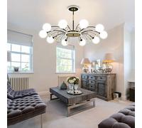 LYSDjia Lustre Spoutnik doré moderne du milieu du siècle luminaire de plafond décoration en cristal suspension avec abat-jour en verre blanc lait pour salon cuisine chambre à coucher salle à manger et