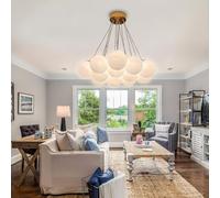 LYSDjia Lustres Grand intérieur Spoutnik Bubble Globe 13 lumières blanc petit globe en verre pendentif Suspension Luminaire moderne lustre de plafond pour salon salle à manger chambre prise G9 incluse