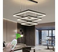 LYSDjia Suspension Luminaire Moderne LED Grand 3 Anneaux Dimmable Plafonnier Noir Carré Lustre En Métal Pour Chambre Foyer avec Télécommande Luminaire Suspendu Géométrique Haut Plafond Suspendu (Size
