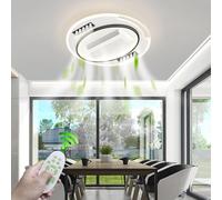LYSDjia Ventilateur De Plafond Avec Lampe De Plafond LED rectangle Bedroom Plafonnier avec Télécommande Dimming Timing 6 Wind Speed Salon Plafonnier sans pales lustre en éventa (rond)