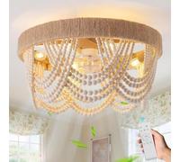 LYSDjia Ventilateur de Plafond Boho avec lumière encastrée Ventilateurs de Plafond perlés côtiers avec lumières et télécommande Enclos en Cage avec 6 Vitesses for Chambre à Coucher Chambre d'enfant