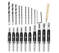 Lyshujli Lot de 22 forets à centrage automatique, foret à tige hexagonale de 6,35 mm, foret à charnière à changement rapide, clé hexagonale pour travail du bois, métal, bois, armoire, fenêtre, porte
