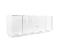 LYSIANE - Buffet 4 Portes 3 Tiroirs Finition Blanc Laqué Brillant Weiss