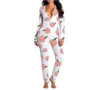 LYSINK Combinaison sexy à rabat avec boutons dans le dos et col en V et manches longues pour femme, Ba Pink Apple, M