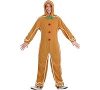 LYSINK Costume de Noël une pièce en forme de bonhomme en pain d'épice à capuche et manches longues avec nœud et nœud (Ba Gingembre, S)