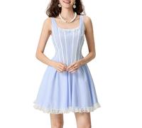 LYSINK Robe corset Dorothy pour femme - Mini robe trapèze vintage sans manches avec bordure en dentelle à volants - costume d'Halloween et de costumade (bleu Ba, taille S)