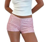 LYSINK Short à paillettes pour femme - Taille moyenne - Bande élastique - Jambe droite scintillante - Pour rave, fête, streetwear, Bc Pink, S