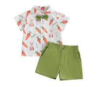 LYSINK Tenue de Pâques pour tout-petit garçon avec chemise à manches courtes à nœud papillon et boutons, short 2 pièces ensemble d'été pour monsieur bébé, 4-5 Years