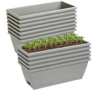 Lysjtsr Lot de 12 jardinières rectangulaires en Plastique avec Trous de Drainage et Plateaux pour intérieur et extérieur, terrasse, Jardin, décoration d'intérieur, Porche, Cour (Gris)