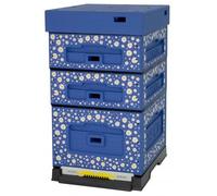 LYSON Optima - Lot de ruches en polystyrène - Motif feuilles Dadant - Bleu foncé avec impression fleurs d'oies - À monter soi-même - Cadre assorti : 47 x 43,5 x 30 cm - 47 x 43,5 x 14,5 cm