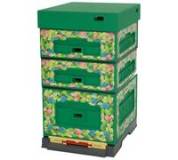 LYSON Optima - Lot de ruches en polystyrène - Vert foncé avec impression feuilles - À monter soi-même - Cadre assorti : 47 x 43,5 x 30 cm - 47 x 43,5 x 15,9 cm