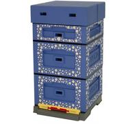 LYSON Proie d'abeilles en polystyrène Dadant - Feuille Dadant - Kit de ruche (bleu foncé avec impression fleurs d'oie) - À monter soi-même (cadre assorti : 47 x 43,5 x 30 cm, 47 x 43,5 x 15,9 cm)