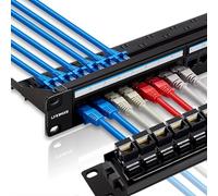 Lysymixs Panneau de brassage RJ45 à 24 ports Cat6 - Coffret de Communication RJ45 - Panneau de brassage réseau - 48 cm - Panneau de brassage Ethernet Keystone - Avec barre arrière