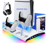 LYtech Support PS5 avec Ventilateur de Refroidissement à 3 Vitesses, Chargeur Manette, Socle 3 Ports USB, 13 Emplacements de Jeu - Accessoire pour PS5/PS5 Slim