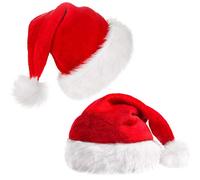 LYTIVAGEN 2 PCS Chapeau de Noël Luxe en Peluche Douce, Bonnet de Père Noël Rouge pour Enfant, Velour avec Pompon pour Déguisement, Décoration, Costume Cosplay (28 * 38cm)