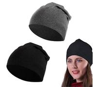 LYTIVAGEN 2Pcs Bonnet pour Chimio, Slouch Style pour Dames, Bonnet de Couchage en polyester pour la Perte de Cheveux, le Cancer, la Chimiothérapie (Noir,Gris)