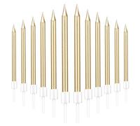 LYTIVAGEN 48 Pcs Bougie Gateau Anniversaire avec Support Métallique Bougie Longue Bougies d'anniversaire Or-Une Bougies Cupcake pour Décoration de Fête de Mariage d'anniversaire (Or)