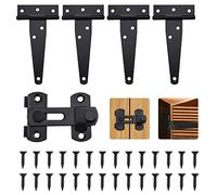 LYTIVAGEN 5 PCS Charnière de Porte en T en Fer Galvanisé Charnière Porte de Grange Robuste avec Loquet de Porte en Acier Inoxydable et 28 Vis Charnières pour Portes en Bois Fenêtres, Tiroirs(Noir)