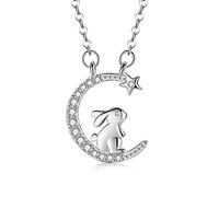 LYTOPTOP Collier avec pendentif en forme de croissant de lune en argent sterling 925 pour filles et femmes, cadeau d'anniversaire, de Noël pour les amoureux des lapins (avec boîte cadeau), Argent
