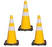 LYUCAYHQ 3 Cone de Signalisation de 67 Cm avec Bandes Réfléchissantes, Poteau Parking avec Base en Caoutchouc et Plastique, pour Travaux Routiers, Chantiers, Événements, Parkings(Yellow)