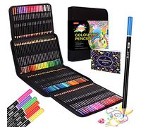 Lyuvie 100 Crayon de Couleurs Professionnel, Set de Crayon de Couleurs avec Etui Portable Noir & Livre de Coloriage pour Adultes Enfants Esquisse Dessin Ombrage et Doodling
