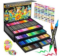 Lyuvie 176 Couleurs Feutre Acrylique,88 Pcs Acrylic Paint Marker Marqueur Peinture Acrylique Pointe Brush pour Roche Tissu Pierre Bois Verre Papier Plastique