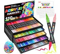 Lyuvie 220 Couleurs Feutre Acrylique,110 Pcs Acrylic Paint Marker Marqueur Peinture Acrylique Pointe Brush pour Roche Tissu Pierre Bois Verre Papier Plastique