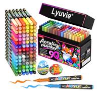 Lyuvie 90 Couleurs Feutre Acrylique, Acrylic Paint Brush Marker à Peinture à Base D'eau, Marqueur Peinture Acrylique pour Pierre,Bois,Galets,Papier, Tissu,Verre, Plastique