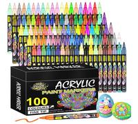 Lyuvie Feutre Acrylique, 100 Couleur Marqueur Peinture Acrylique pour Textile Verre Galets Métal Tissu Bois Céramique, Permanent Stylo Peinture avec Pointe Extra Fine de 0,7 mm
