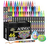 Lyuvie Feutre Acrylique, 46 Couleur Marqueur Peinture Acrylique pour Textile Verre Galets Métal Tissu Bois Céramique, Permanent Stylo Peinture avec Pointe Extra Fine de 0,7 mm