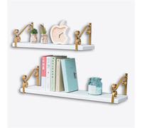 LYUXIANG Lot de 2 étagères flottantes murales en bois massif pour mur, étagères modernes en bois pour chambre à coucher, salon, cuisine (2 pièces, noir)/doré/2 pièces