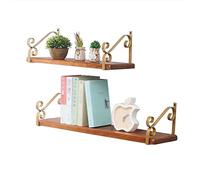 LYUXIANG Lot de 2 étagères flottantes murales en bois massif pour mur, étagères modernes en bois pour chambre à coucher, salon, cuisine (2 pièces, noir)/doré 1/2 pièces