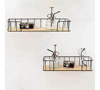 LYUXIANG Lot de 2 étagères murales flottantes à faire soi-même, support en métal et étagère en bois naturel recyclé, pour chambre à coucher, salon, salle de bain, cuisine, bureau (2 pièces, noir)/noir