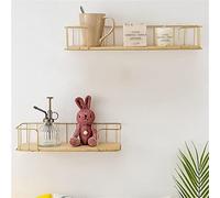 LYUXIANG Lot de 2 étagères murales flottantes, support en métal et étagère en bois naturel recyclé, pour chambre à coucher, salon, salle de bain, cuisine, bureau (2 pièces, noir)/doré/2 pièces