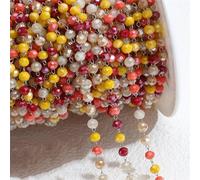 LYVQZPWLR Chaîne de bijoux de perles de cristal coloré, Chaîne de perles en cristal multicolore en acier inoxydable de 1 mètre, 3,5 à 4 mm(Red Yellow-steel)