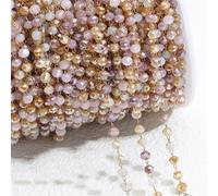 LYVQZPWLR Chaîne de bijoux de perles de cristal coloré, Chaîne de perles en cristal multicolore en acier inoxydable de 1 mètre, 3,5 à 4 mm(Purple Yellow-gold)