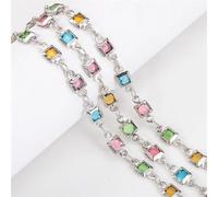 LYVQZPWLR Chaîne de bijoux de perles de cristal coloré, Chaîne en cuivre DIY 1 mètre 4 mm carré cristal strass perle de verre multicolore(Rhodium)